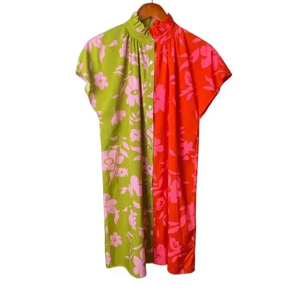 THML Celest Orange/Pink/Green Colorblock Floral Mini Dress Coquette Size Small - Picture 3 of 9